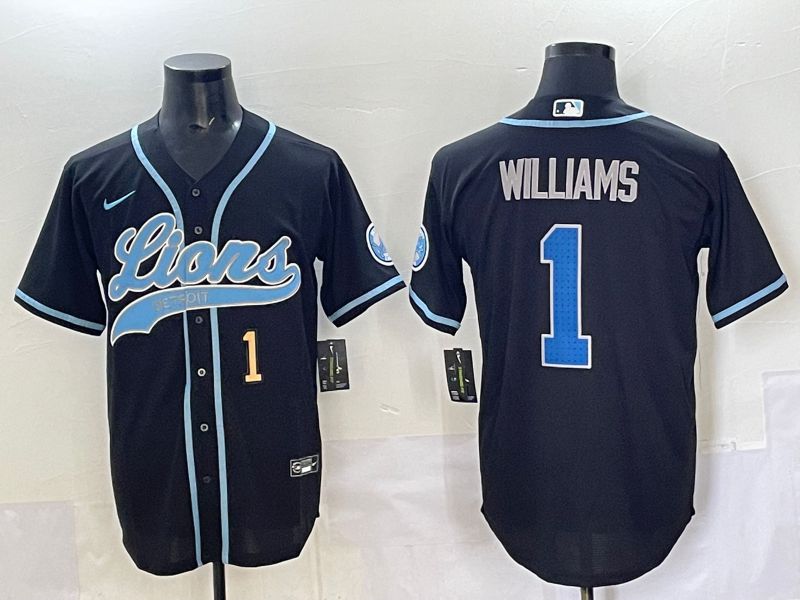 Men 2025 Detroit Lions #1 Williams Black  joint name 2024 Nike Limited NFL Jersey style 3